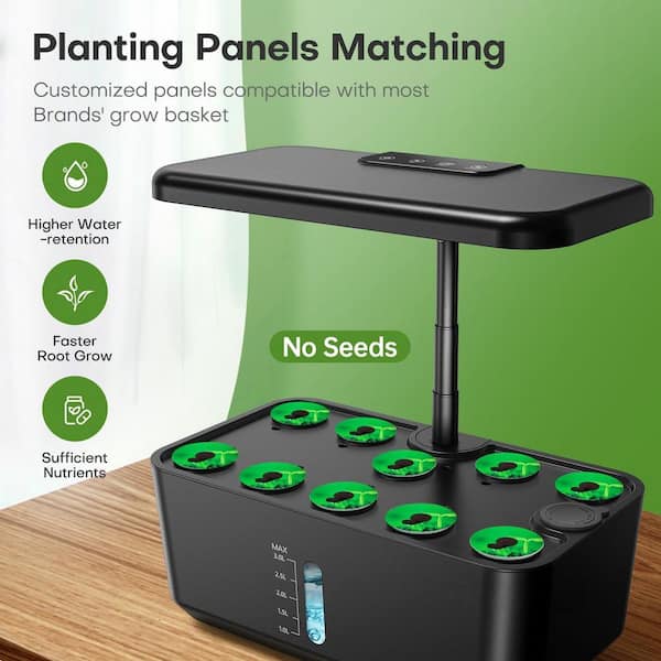 Plastic Aquaponic Growing System with 10-Pods, LED Grow Light, Countertop Design for Indoor Herb Vegetable Germination