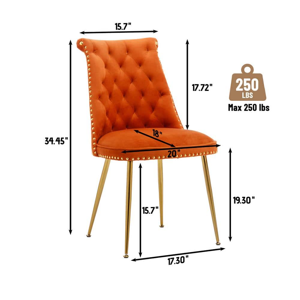Orange Velvet Upholstered Side Chair with Gold Metal Legs