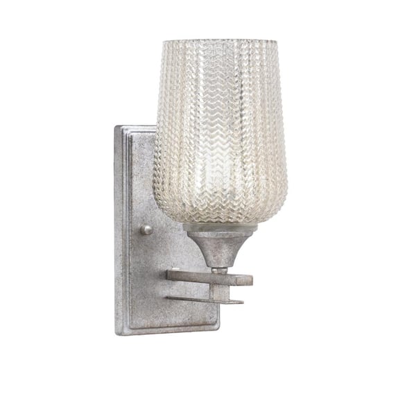 Unbranded Ontario 1-Light Aged Silver 5 in. Wall Sconce with Silver Textured Glass Shade