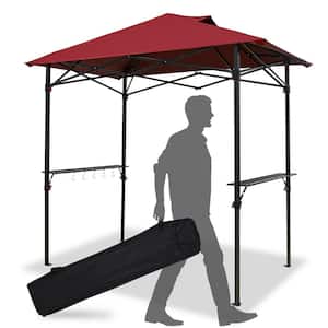 8 ft. x 5 ft. Red Pop Up BBQ Grill Gazebo Vented Top Canopy, with Sides Shelves and Hanging Hooks, with wheeled bag