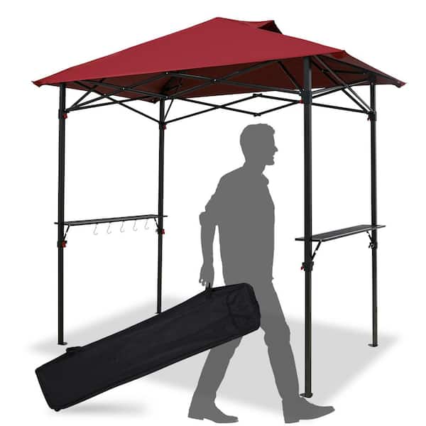 COOS BAY 8 ft. x 5 ft. Red Pop Up BBQ Grill Gazebo Vented Top Canopy, with Sides Shelves and Hanging Hooks, with wheeled bag