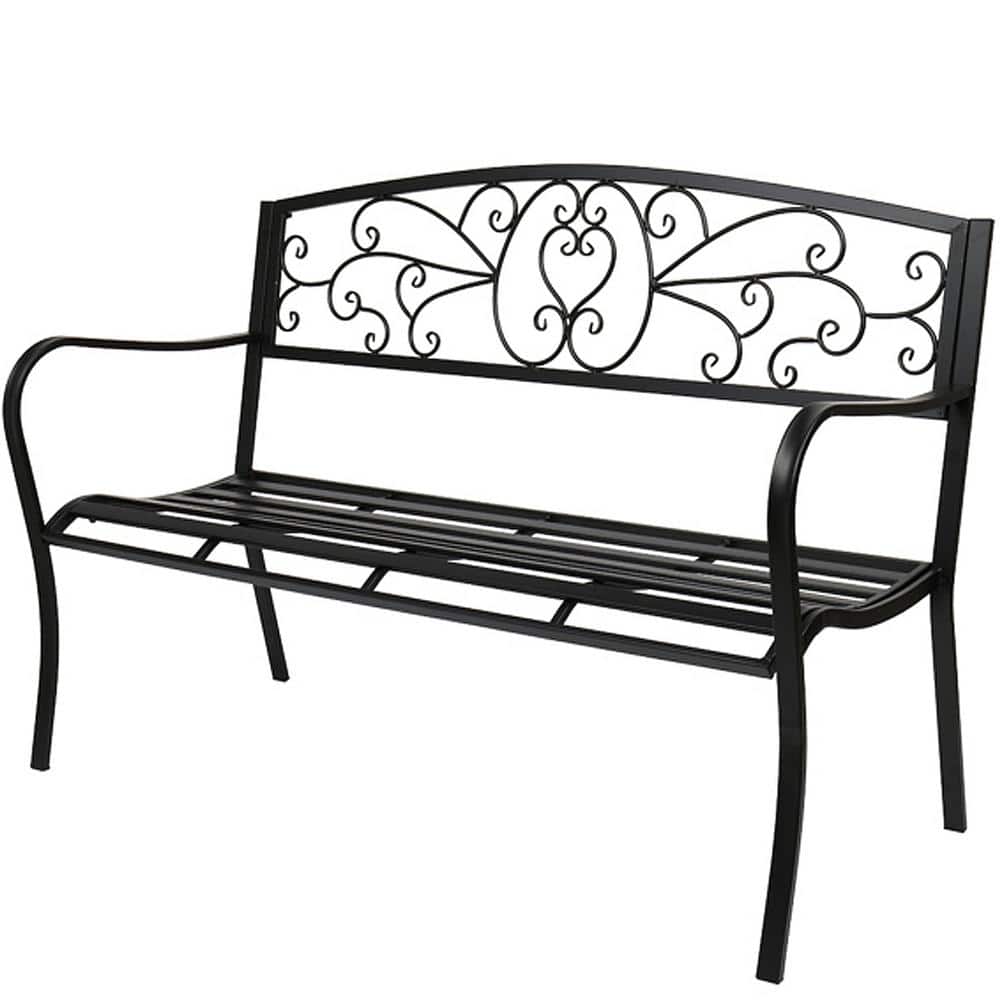 SUNMTHINK 51 in. 3Person Black Metal Outdoor Bench Patio Porch Chair