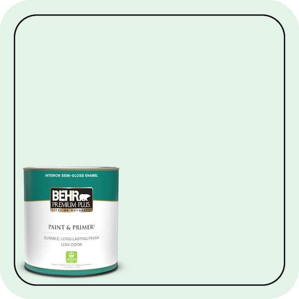 BEHR PREMIUM PLUS 1 qt. #480C-1 Light Mint Semi-Gloss Enamel Low Odor Interior Paint & Primer