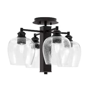 Albany 17.5 in. 4-Light Espresso Semi-Flush with Onyx Swirl Glass Shades