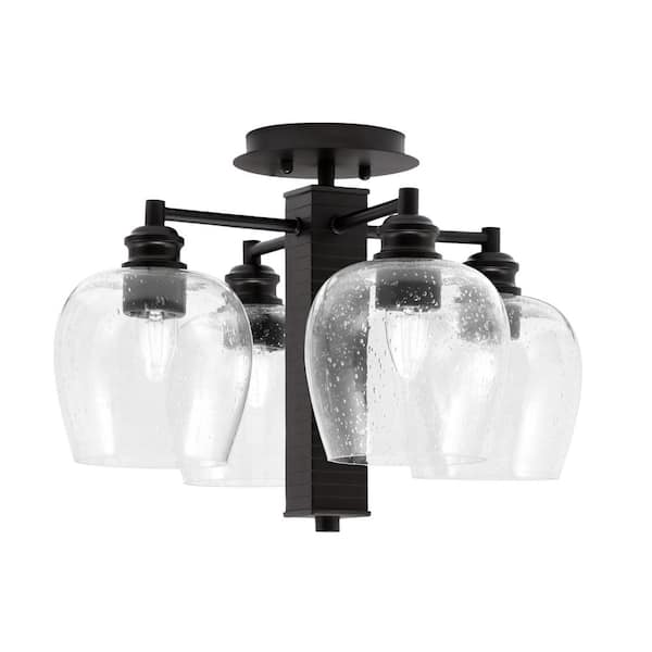 Unbranded Albany 17.5 in. 4-Light Espresso Semi-Flush with Clear Bubble Glass Shades