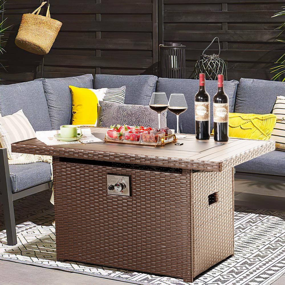 Sizzim 50,000 BTU 44.5 in. x 27 in. Wicker CSA Propane Outdoor Fire Pit