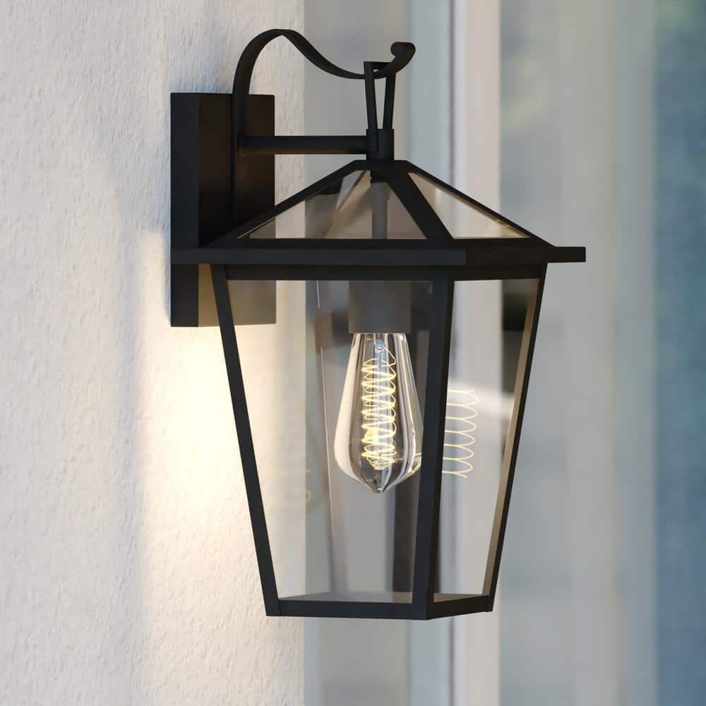 Derby 8 in. W 1-Light Dusk to Dawn Matte Black Outdoor Hardwired Wall Lantern Clear Glass Shade, LED Compatible price history on PriceWatchPro