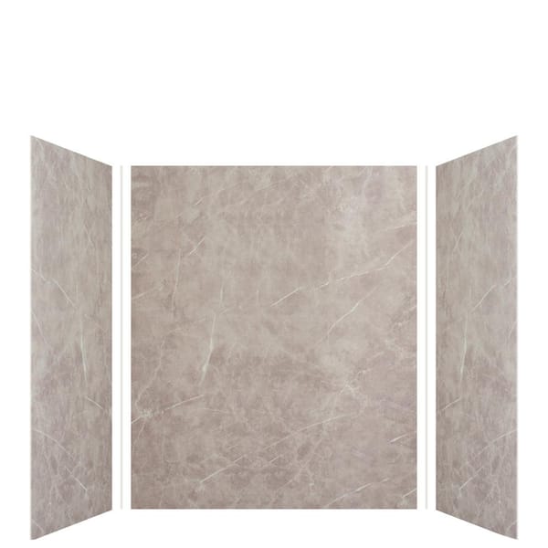 Transolid Expressions 48 in. x 60 in. x 72 in. 3-Piece Easy Up Adhesive Alcove Shower Wall Surround in Dover Stone