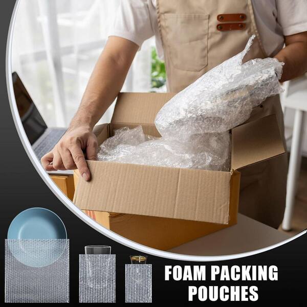 STOBOK 100-Pack Bubble Cushion Pouches - White Foam Sleeves For Packing Dishes, Glasses & Fragile Items - View #6