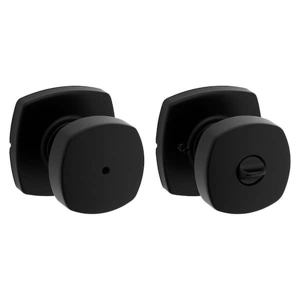 Arroyo Matte Black Privacy Bed/Bath Door Knob with Soft Modern Rose