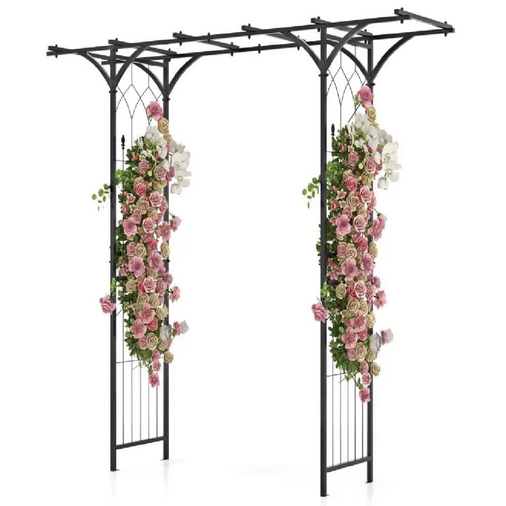 Black 6.8 ft. Garden Arbor with Trellises for Climbing Plant Vine Rose-78 x