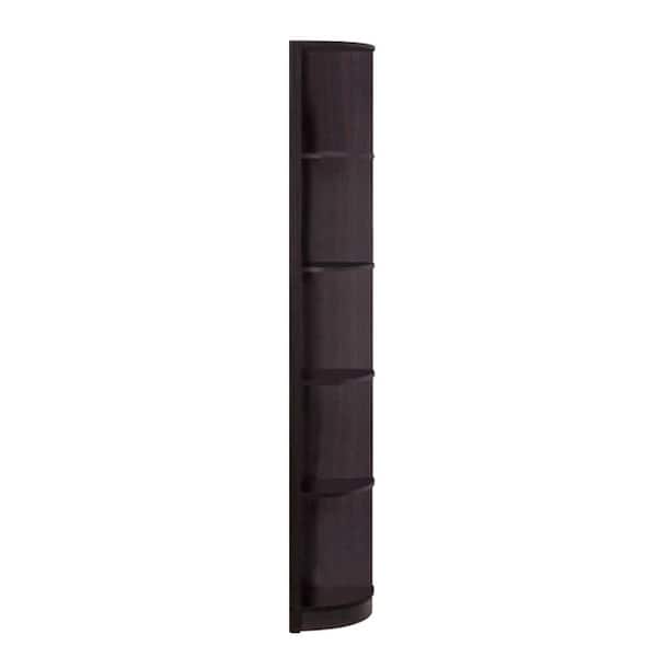 Benjara Capacious 70.75 in. Dark Brown Wood 5-shelf Corner Bookcase