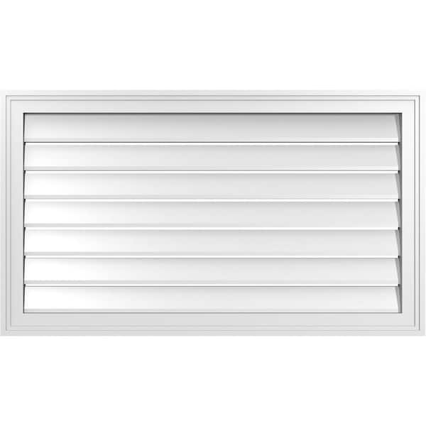 Ekena Millwork 38 in. x 22 in. Vertical Surface Mount PVC Gable Vent: Functional with Brickmould Frame