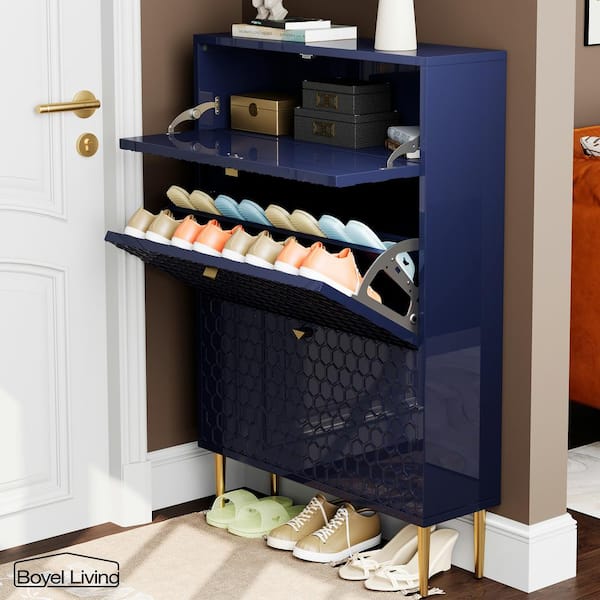 Boyel Living Blue MDF Shoe Storage Cabinet 24 Pair BL BXG1 BL