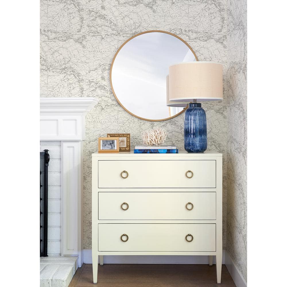 Black and White Nautical Chart Pre-Pasted Washable Wallpaper