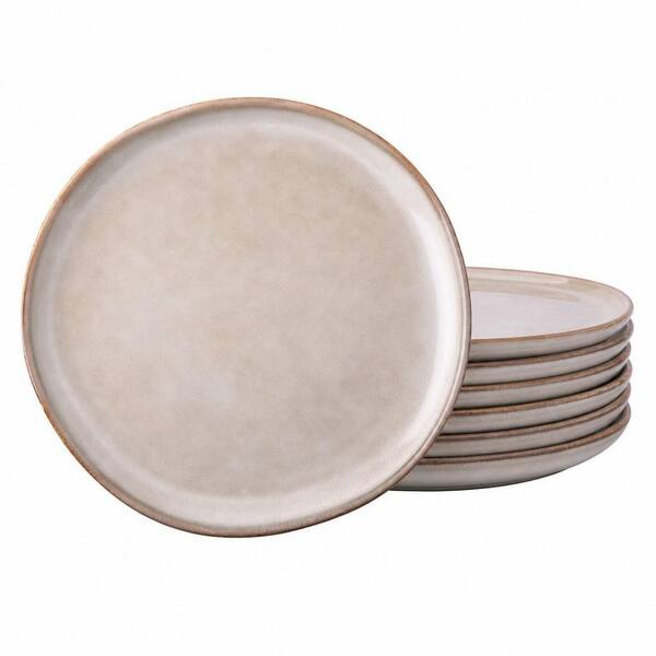 Cappuccino Ceramic Plates 8.5 in. Handmade Reactive Glaze Stoneware Plates Set for Dessert Salad, Appetizer Set of 6