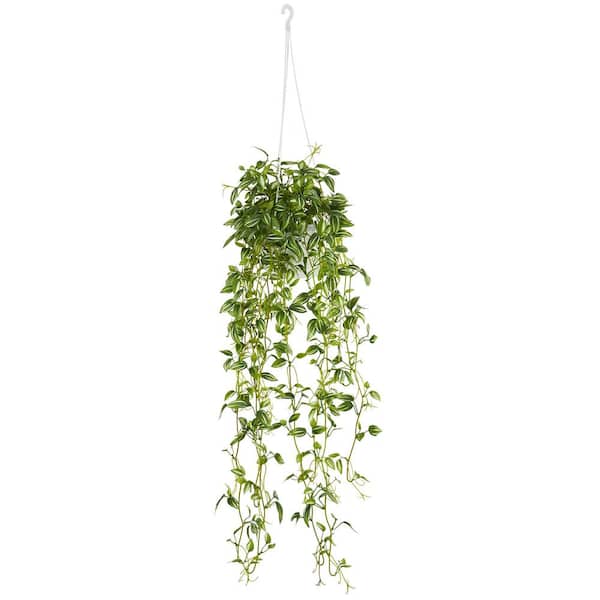 Nearly Natural Green Variegated Wandering Jew Hanging Basket Artificial Plant
