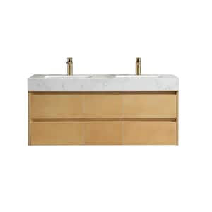 Moray 48 in. W x 21 in. D x 21 in. H Double Sinks Floating Bath Vanity in Maple with White Engineer Stone Composite Top