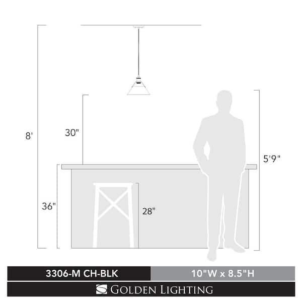 Golden Lighting - Orwell 1-Light Chrome with Black Shade Standard Pendant