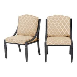 Harmony Hill Black Steel Outdoor Patio Armless Dining Chairs with CushionGuard Toffee Trellis Tan Cushions (2-Pack)