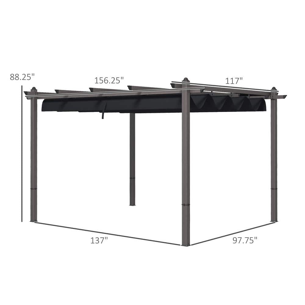 Gray Aluminum 10' x 13' Retractable Pergola with Canopy
