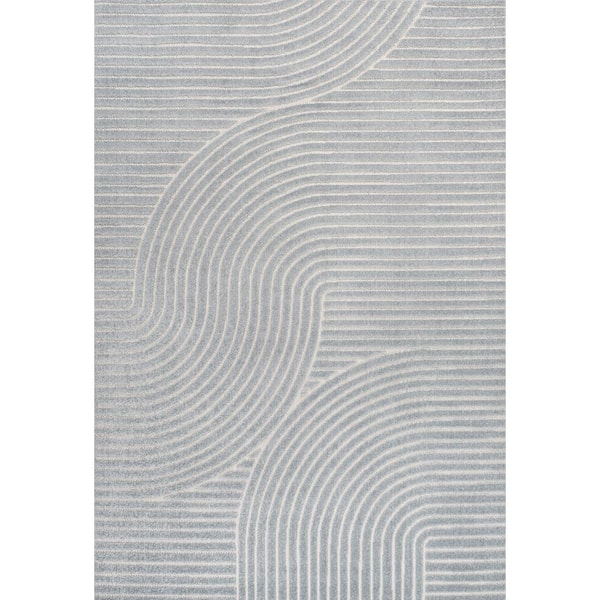 Hallie High-Low Minimalist Curve Geometric Light Blue/Cream 3 ft. x 5 ft. Indoor/Outdoor Area Rug