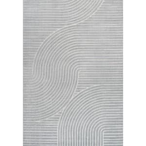 Hallie High-Low Minimalist Curve Geometric Light Blue/Cream 5 ft. x 8 ft. Indoor/Outdoor Area Rug