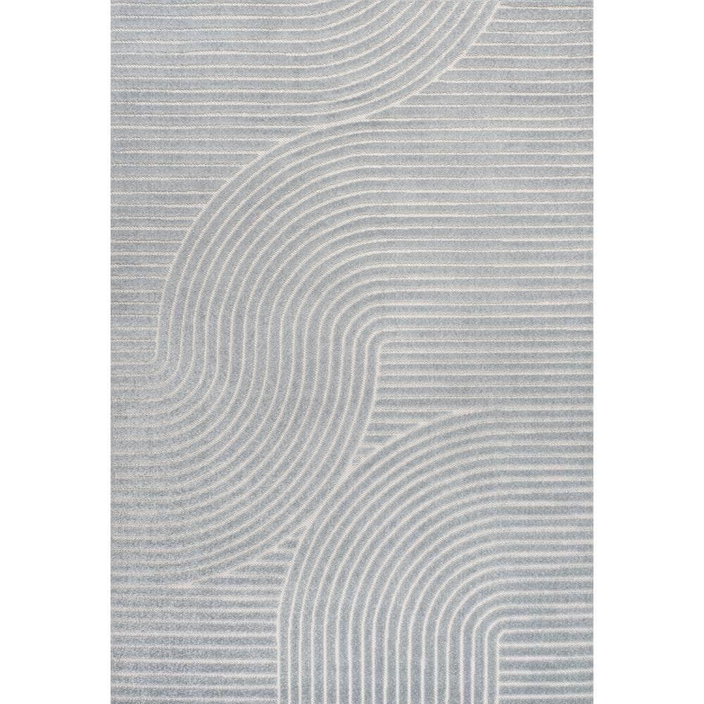 Hallie High-Low Geometric Light Blue and Cream 8' x 10' Synthetic Rug