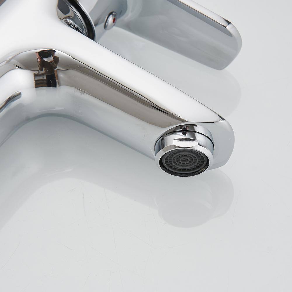 Polished Chrome Single Hole 1-Handle Bathroom Faucet with Deck Plate