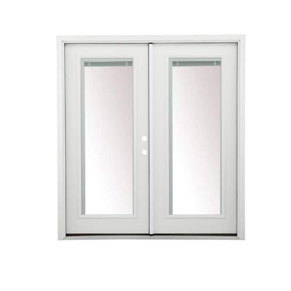 JELD-WEN 60 in. x 80 in. Left-Hand/Inswing Low-E 1 Lite Primed Steel Double Prehung Patio Door with Internal Blinds