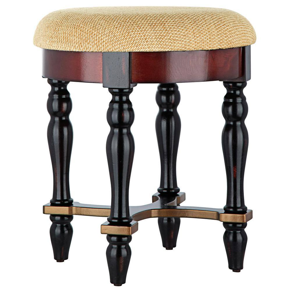 Grand Duchess Walnut and Black Solid Wood Accent Stool
