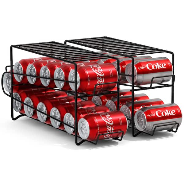 Soda Can Rack Beverage Dispenser-Soda Can Organizer Dispenses 12 Standard Size 12oz Soda Cans (2 Pack, Black)