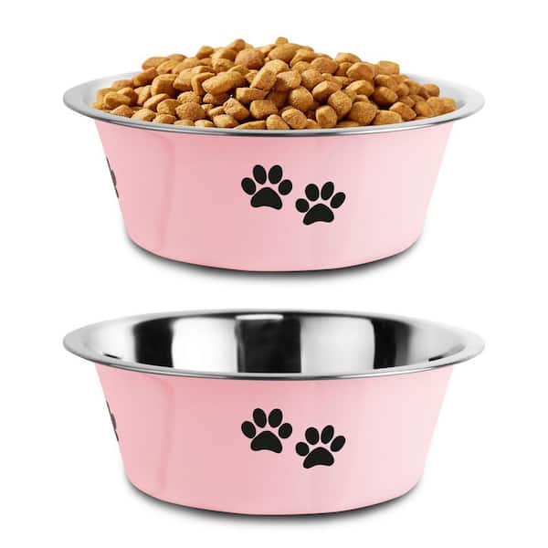 Unbranded Stainless Steel Dog Bowls Nonslip Rubber Bottom No Spill Insulated for Large Medium Small Dogs Pink 29 oz.