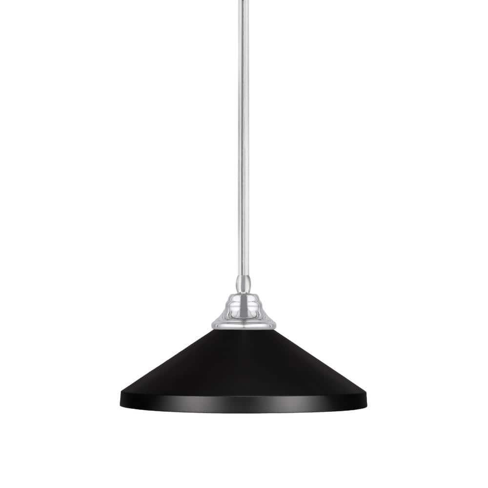 Sparta 100-Watt 1 Light Chrome Shaded Pendant Light with 14 in. Matte Black
