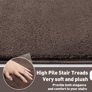 Ultra Plush Bullnose Indoor Tape Free Non-Slip Soft 9.5" x 30" x 1.2" Carpet Stair Tread Cover (Set of 14, Dark Brown)