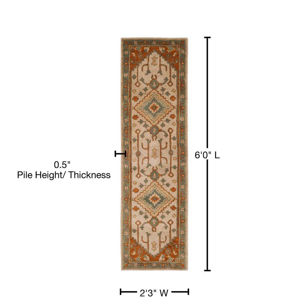 Heritage Light Blue and Rust Wool Hand-Tufted Runner Rug