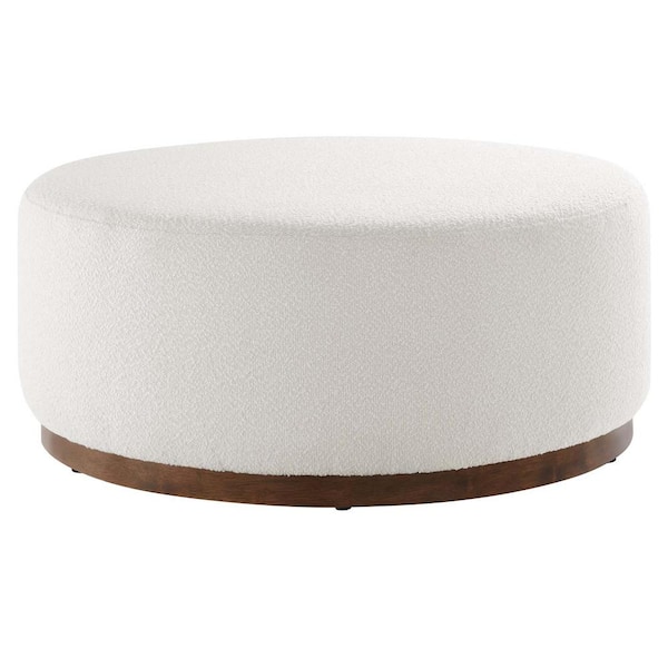 MODWAY Tilden Large 38 in. Round Boucle Upholstered Ottoman in Cloud Walnut