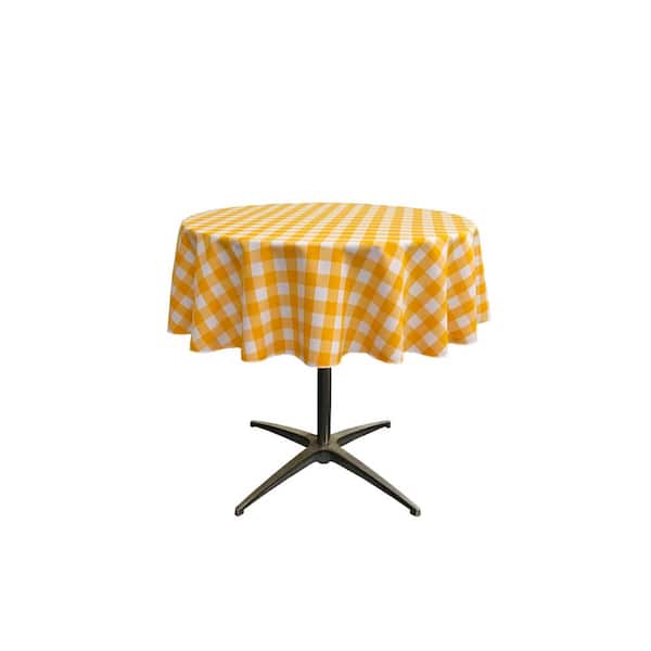 LA Linen 51 in. White and Dark Yellow Polyester Gingham Checkered Round Tablecloth