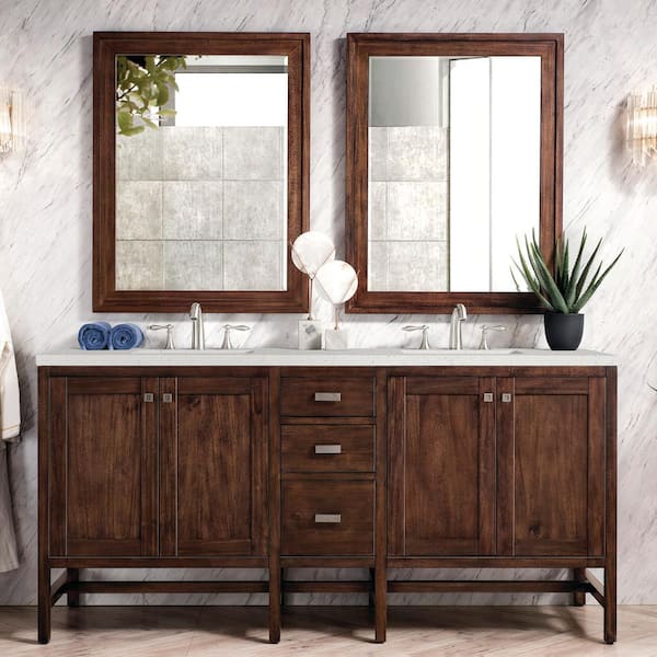 James Martin Vanities Addison 72 in. W x 23.5 in. D x 35.5 in. H Double Bathroom Vanity in Mid-Century Acacia with Lime Delight Quartz Top
