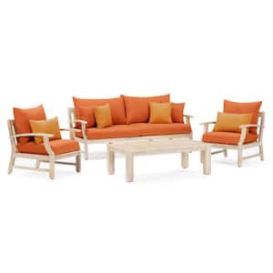 Kooper 4-Piece Wood Patio Conversation Deep Seating Set with Sunbrella Tikka Orange Cushions