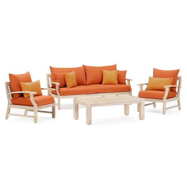 RST BRANDS Kooper 4-Piece Wood Patio Conversation Deep Seating Set with Sunbrella Tikka Orange Cushions