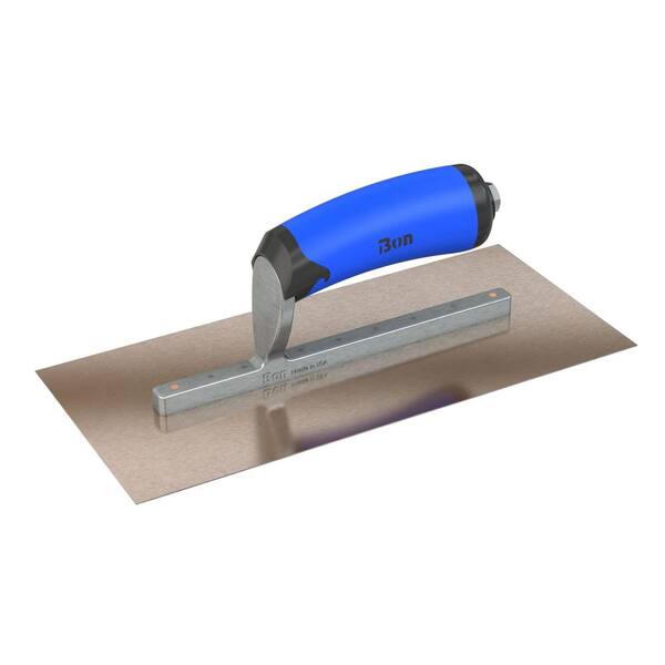 Bon Tool 11 in. x 5 in. Golden Stainless Steel Square End Finish Trowel with Comfort Wave Handle and Long Shank