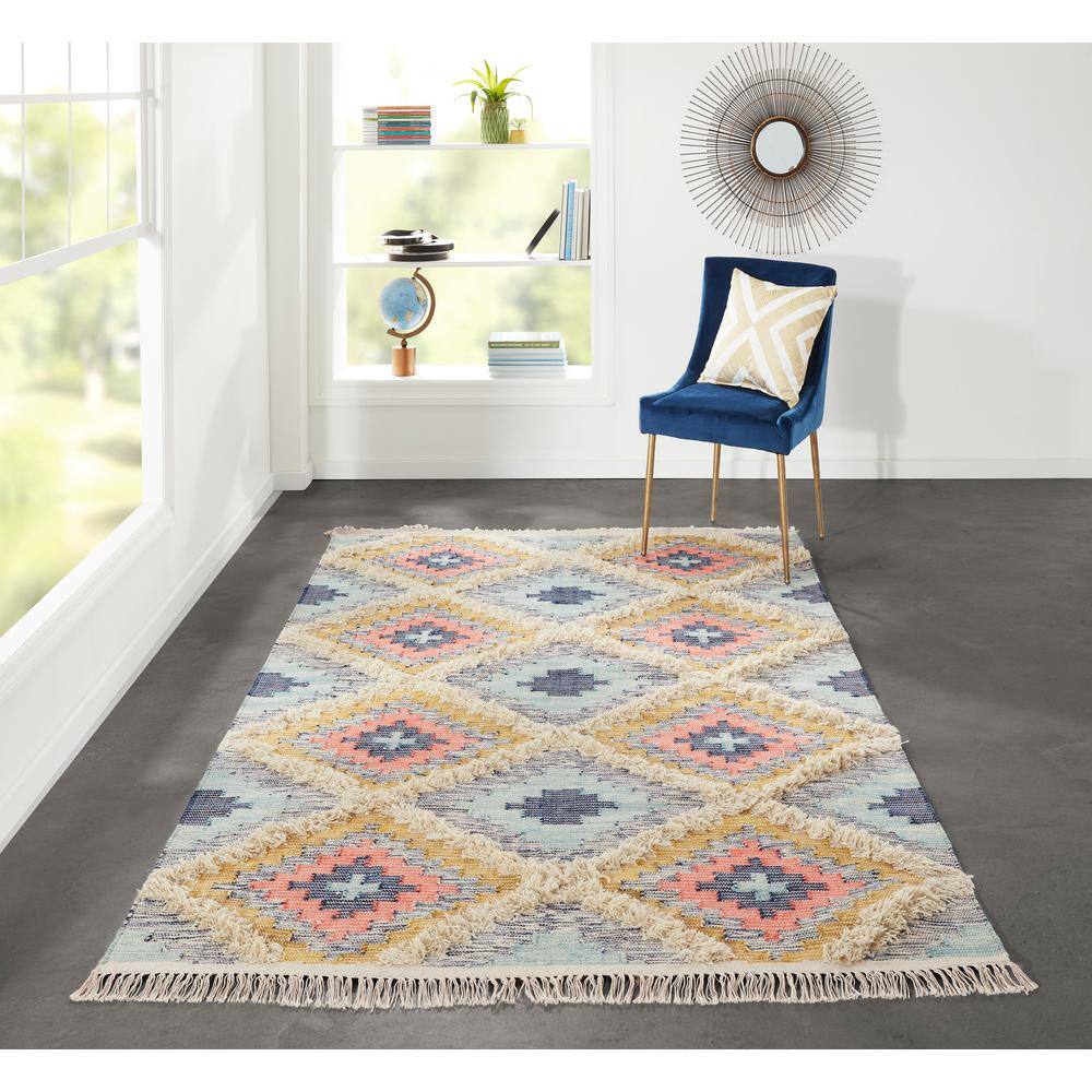 Handmade Blue Geometric Wool Rectangular Area Rug
