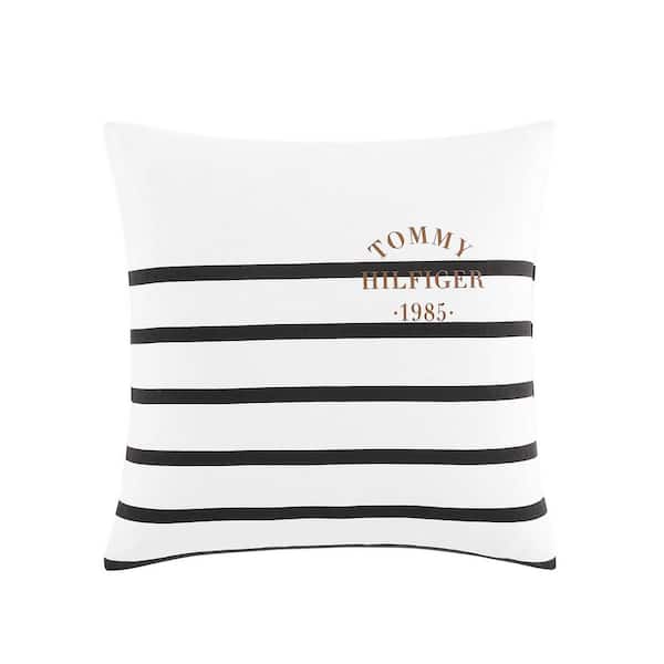 Tommy Hilfiger Placement Stripe Ivory/Navy Blue Cotton 20 x 20 Square Throw Pillow