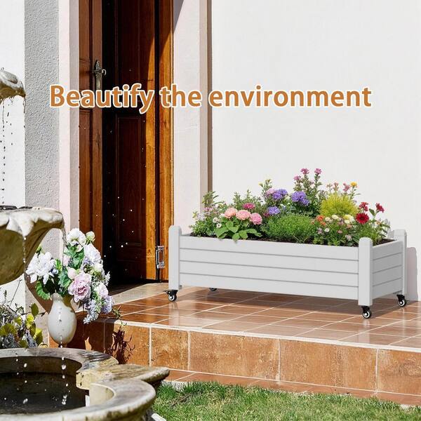 White Plastic Rectangular Plant Stand with Drain Hole and Water