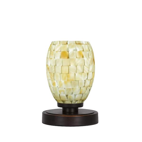Unbranded Quincy 8 in. Dark Granite Accent Lamp with 5 in. Ivory Glaze Seashell Glass Shade, No Bulb Included