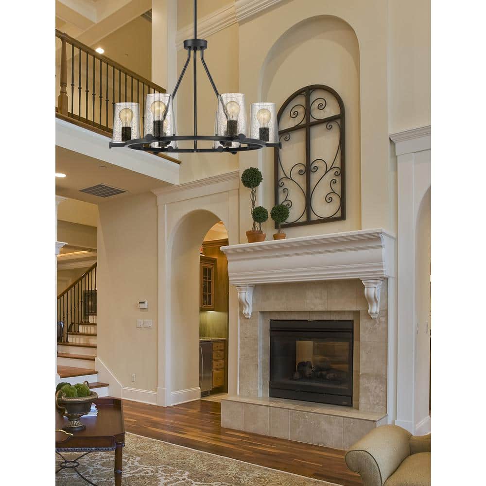 Matteson Matte Black 6-Light Chandelier with Glass Shades