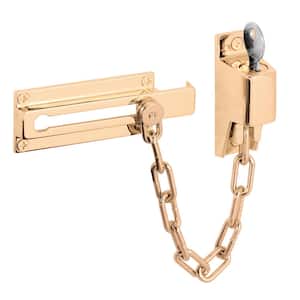 Keyed Chain Door Guard, 3-1/4 in., Steel and Diecast Construction, Brite Brass-Plated Finish