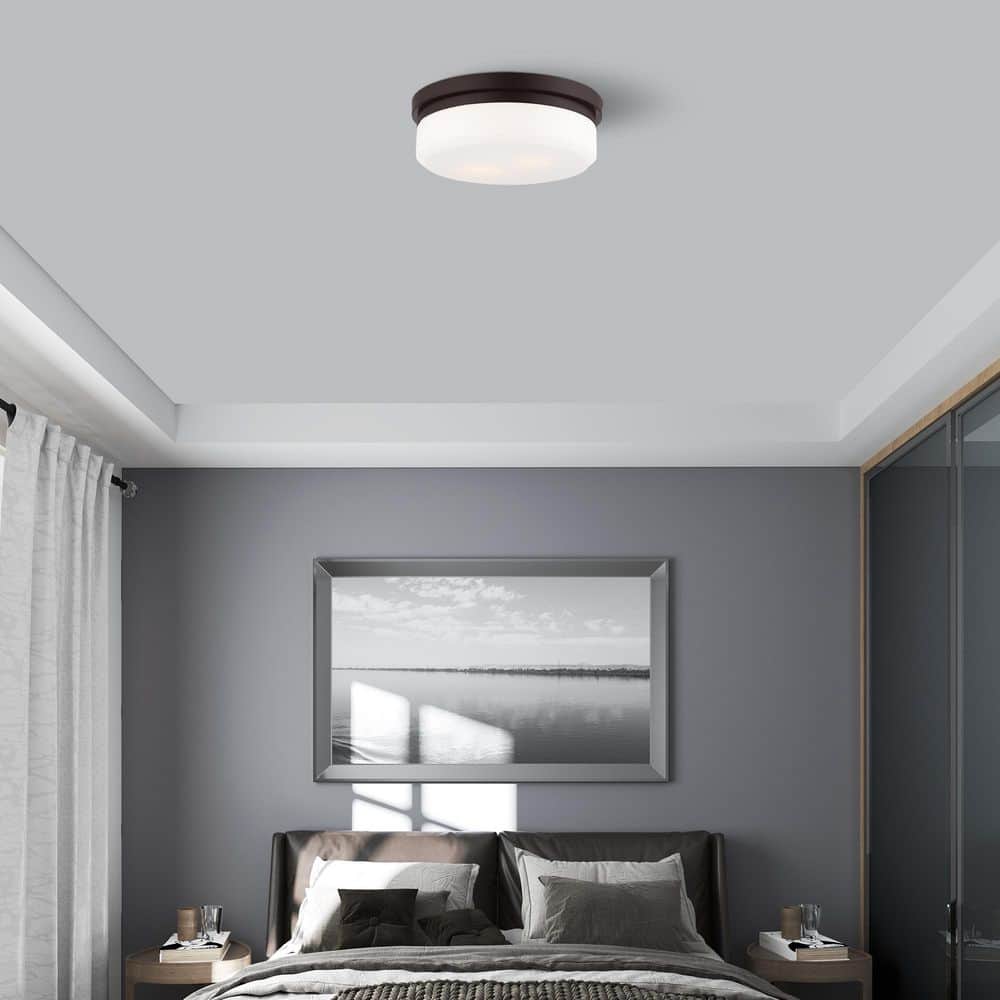 Stratus Modern 2-Light Flush Mount in Bronze with Hand Blown Satin White Glass