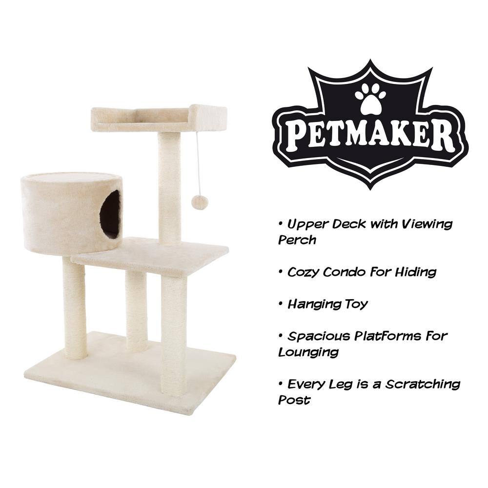 Beige 31" Sisal 3-Tier Cat Tree with Condo and Perch